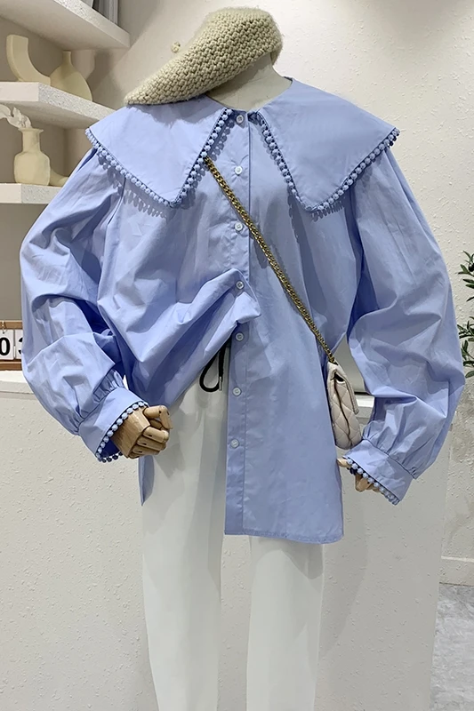 

Doll Collar Shirt for Women 2021 Spring New Korean Style Long Sleeve Shirt Loose Student Blouse Large Size Button Up Tops Mujer