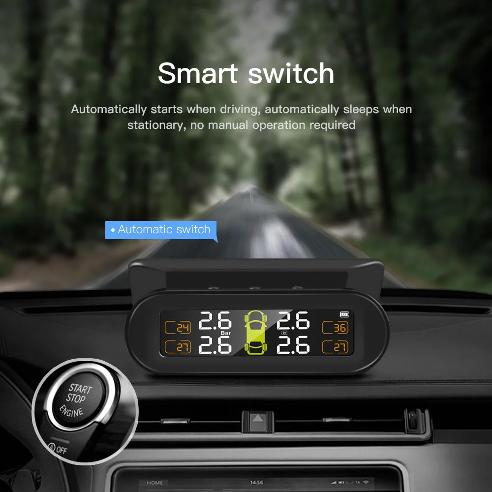 TPMS система контроля давления в шинах Солнечная энергия цифровой ЖК дисплей Авто