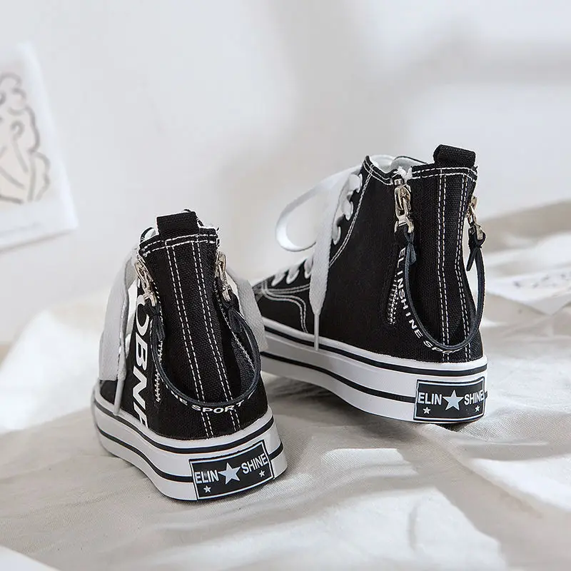 Korean Fashion High-top Women Canvas Shoes Purple Side Zipper Flat Casual Student Ulzzang Harajuku Sneakers Vulcanized | Обувь