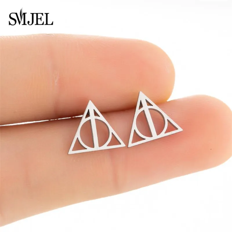 

New Small Halloween Earrings Deathly Hallo Stud Earrings For Women Punk Black Earings Magic Movie Jewelry Valentines Day Gift
