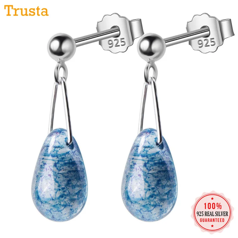 Trusta 100% 925 однотонные фотообои 7 мм x 19 синие фотосерьги для подростков