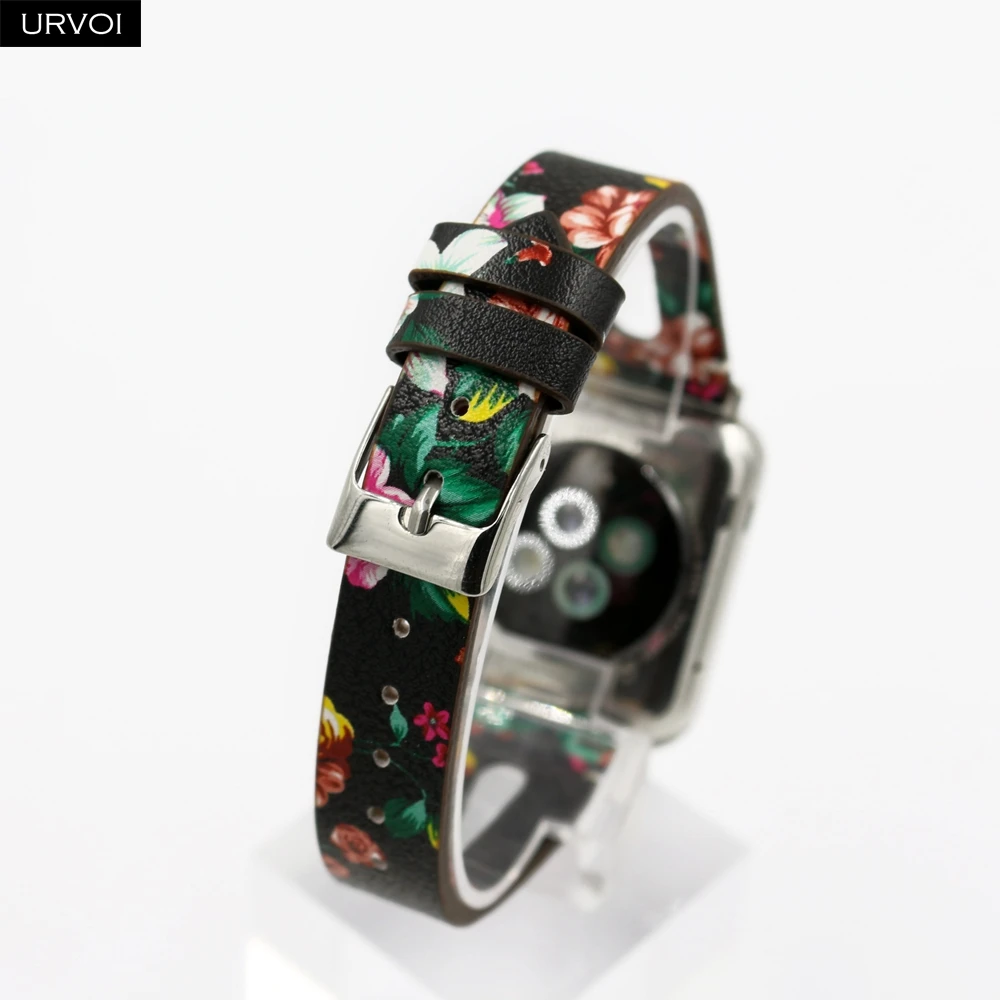 Ремешок URVOI женский кожаный для apple watch series 8 7 6 SE 5 4 3 браслет iwatch 41 45 мм с Т-образным