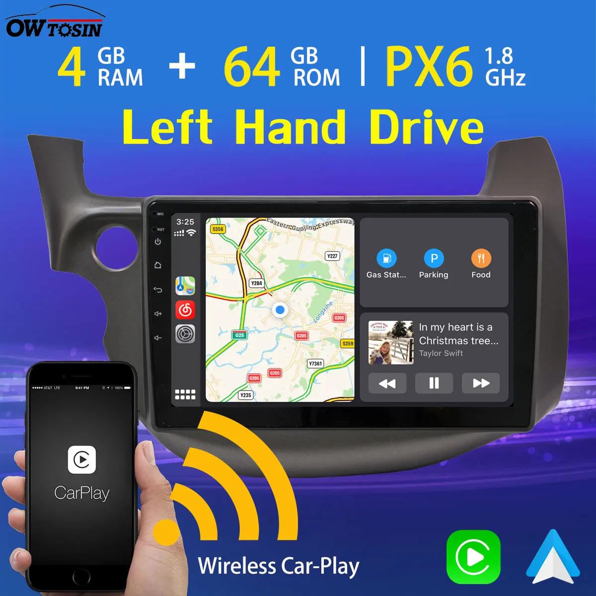 Автомобильный мультимедийный плеер 10 1 ''PX6 4 Гб + 64 ГБ Android 0 для Honda Fit Jazz LHD 2007 2013