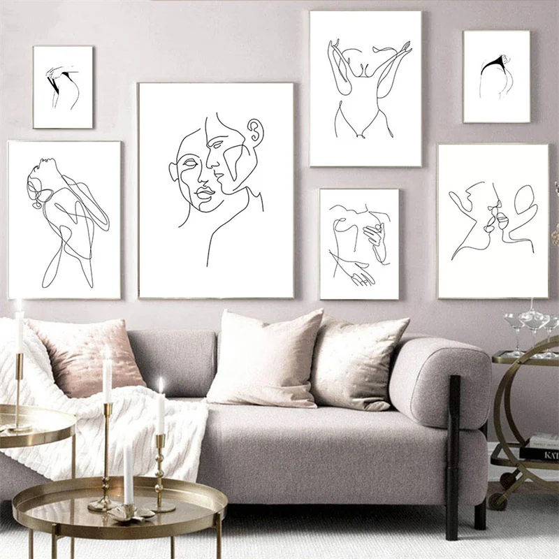 

Woman Body One Line Drawing Canvas Painting Nude Abstract Female Figure Art Prints Nordic Posters Minimalist Picture Home Decor