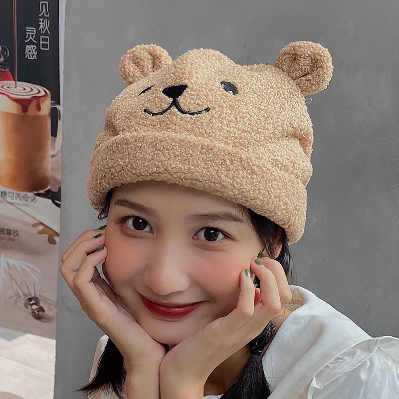 

Female Adult Polar Fleece Warm Baby Hood Landlord Hat Autumn And Winter Plush Three-Dimensional Bear Cartoon Woolen Melon Cap