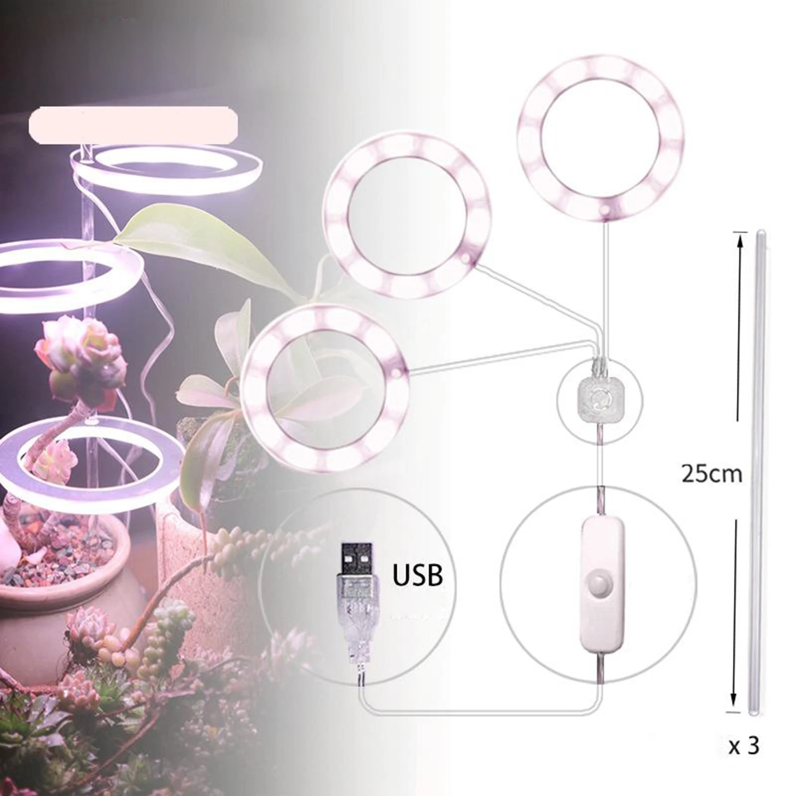 

Led Grow Light Full Spectrum Lamp Growth Light USB Powered for Potted Flower Vegetable, Including 25cm Acrylic Rod