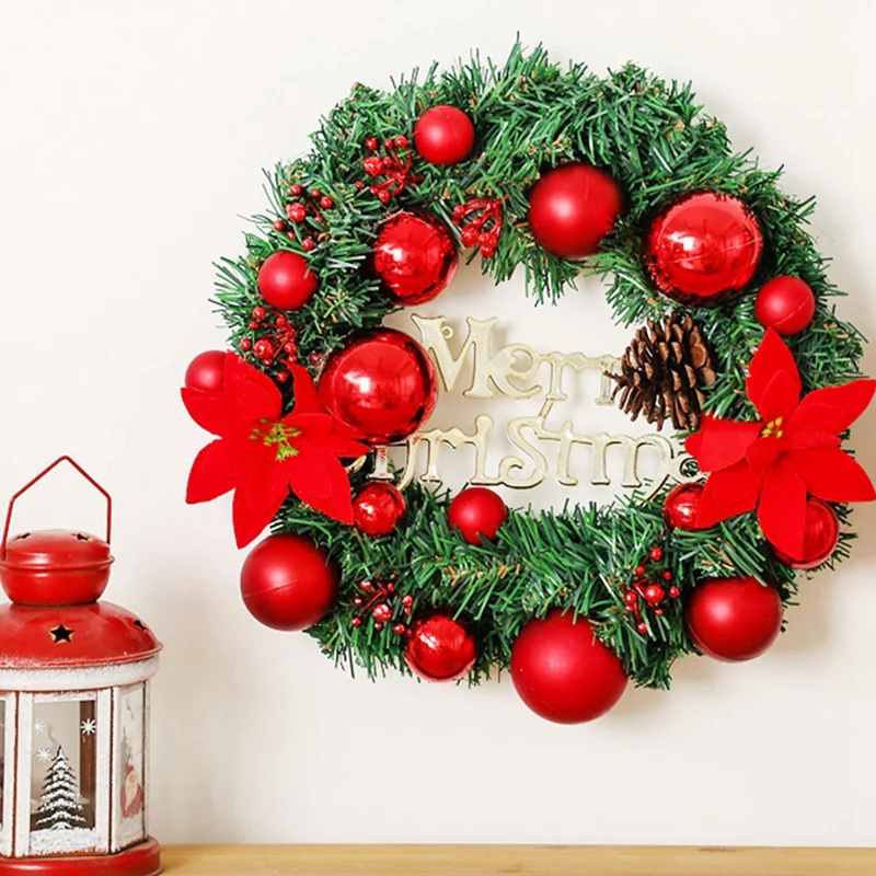 

Christmas Wreath Merry Christmas Front Door Ornament Wall Artificial Pine Garland for Party Decor 11.8 Inch