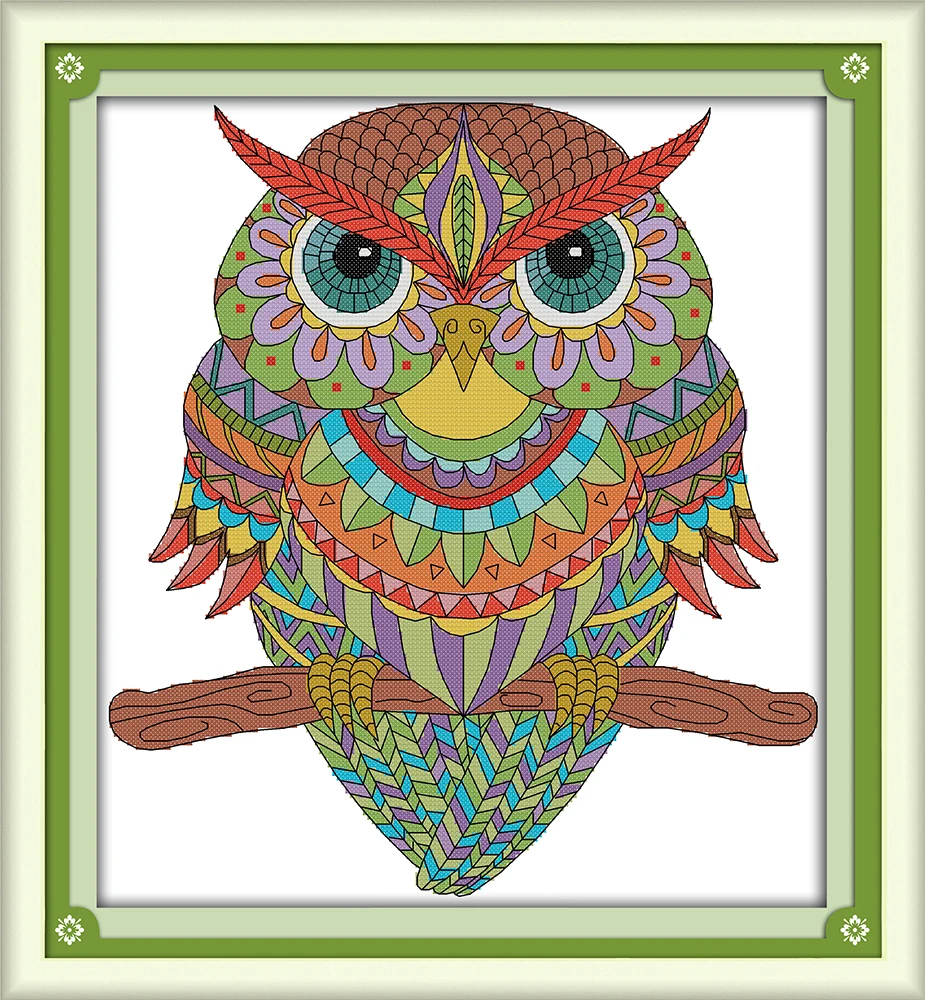 

Owl Counted Cross Stitch cartoon animal 11CT Printed 14CT DMC colour 11ct 14ct 18ct Set DIY Cotton Kit Embroidery Needlework