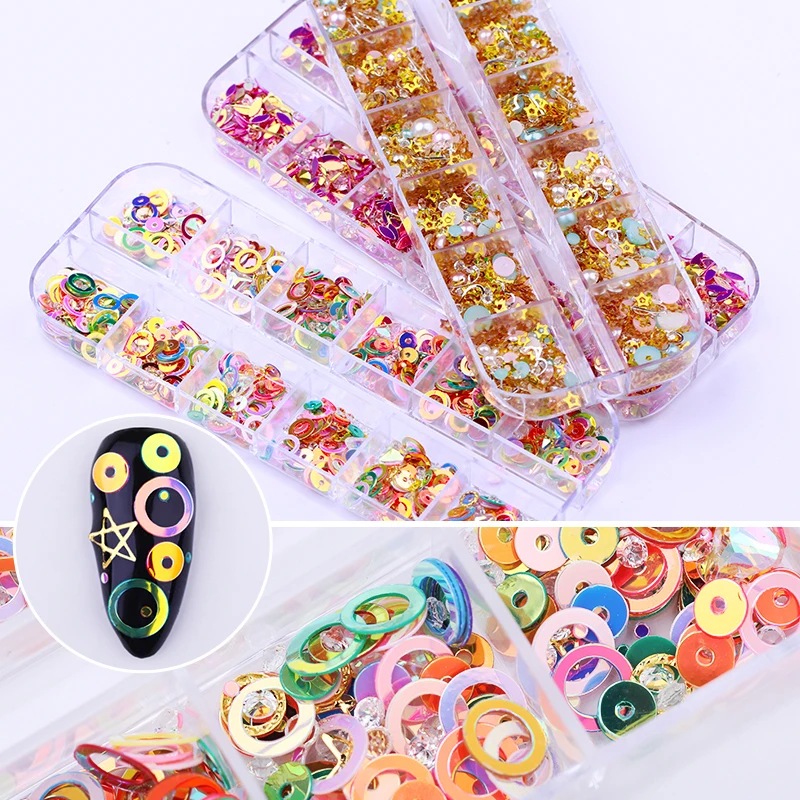 12 сетки/коробка с плоским основанием для ногтей Стразы смешанный размер воды