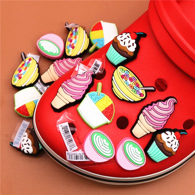 Original PVC Dessert Shoe Buckle Accessories Various ice creams Shoes Decoration Jibz for Croc Charms Bracelets Kids Gifts U159
