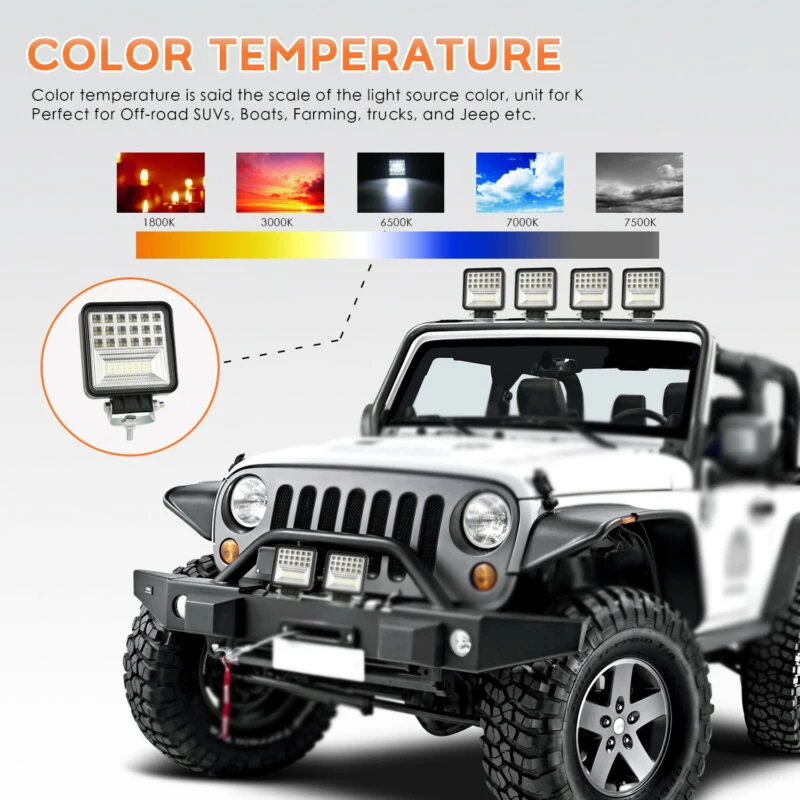 

126W Car Lights 45-LED 6000K Black DC 9-30V Replacement Spotlight Car Lamp