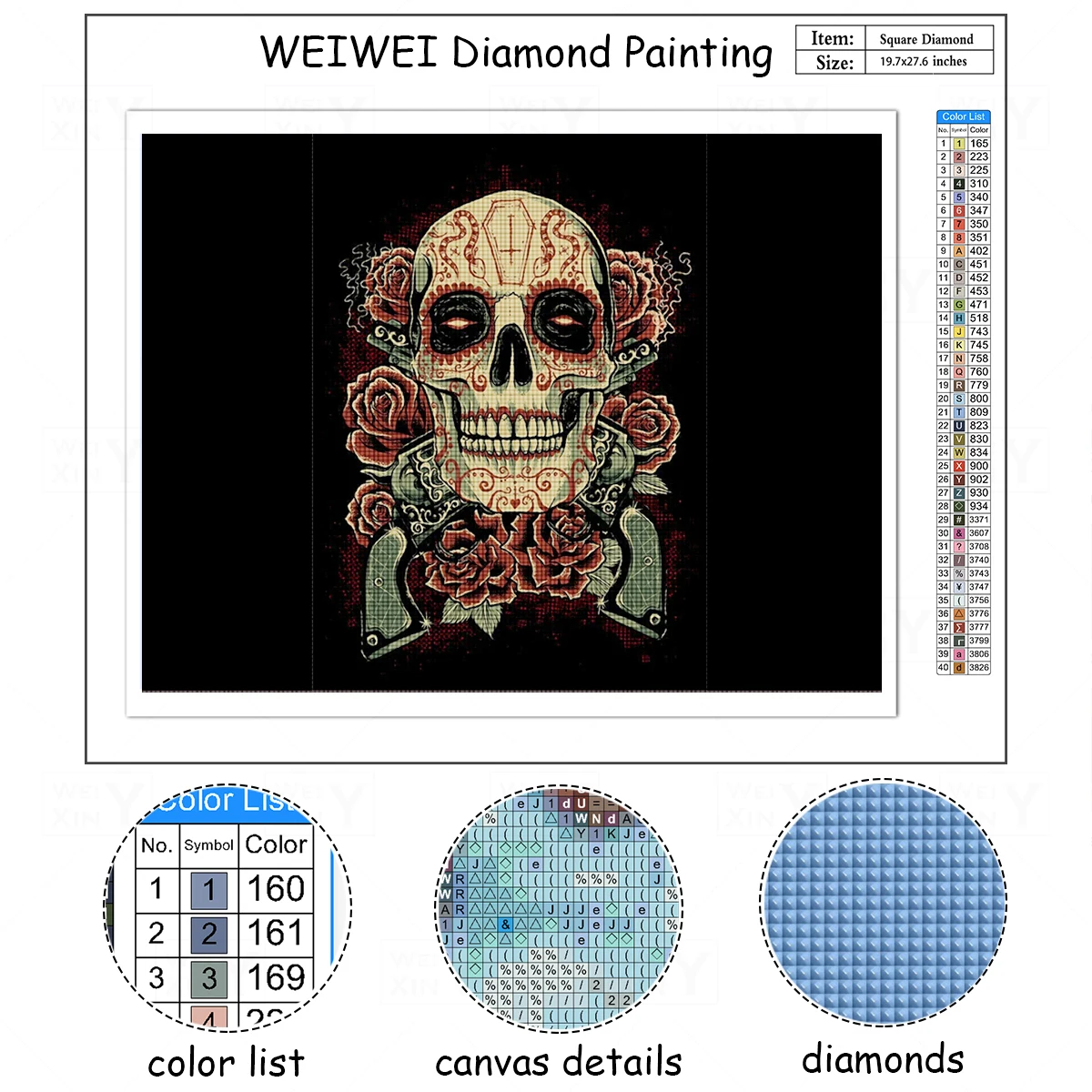 WEIWEI алмазная живопись Череп Роза 5D Вышивка мозаика вышивка крестиком ремесла