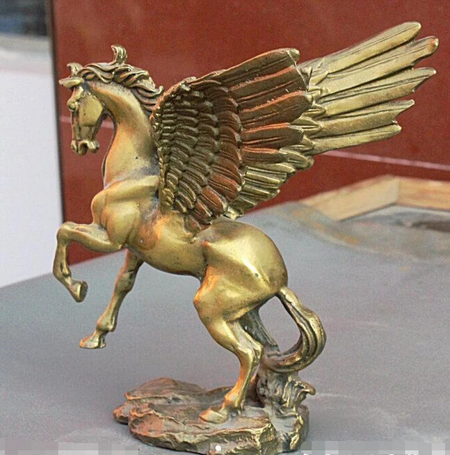 919 + 6 &quotМиф Китайский Фэншуй Медь Латунь Пегас Летающая лошадь крыло Статуя