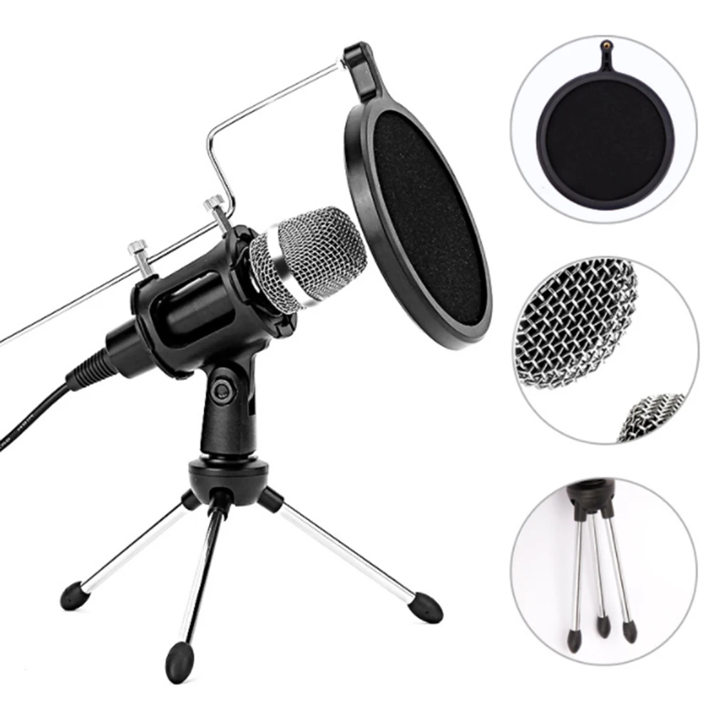 1Set Professional Condenser Microphone For Computer With Stand Phone PC Skype Studio 3.5 mm Microfone Karaoke Mic | Электроника