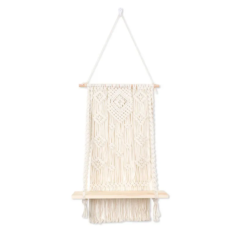 Hand-woven Tapestry Shelf Boho Style Hanging Room Wall Decorative for Storing DIY Tassel Lace | Дом и сад