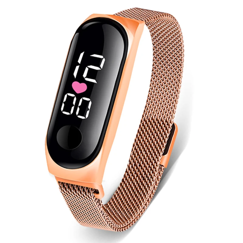 

Milan Mesh Strap Ladies Watch Rose Gold Magnetic Stainless Steel Mesh Digital Watch Luxury Led Luminous Wrist Watches For Women
