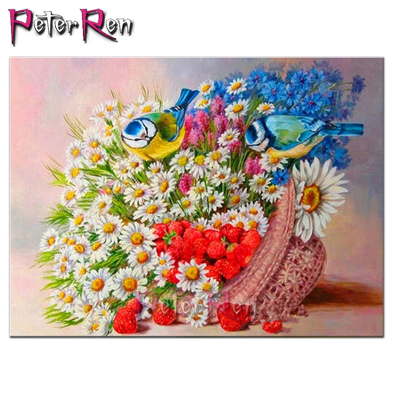 

Peter ren Full Drill Diamond Painting daisy birds 5D DIY Diamond Embroidery flower Mosaic Pictures Of Rhinestones decoration art