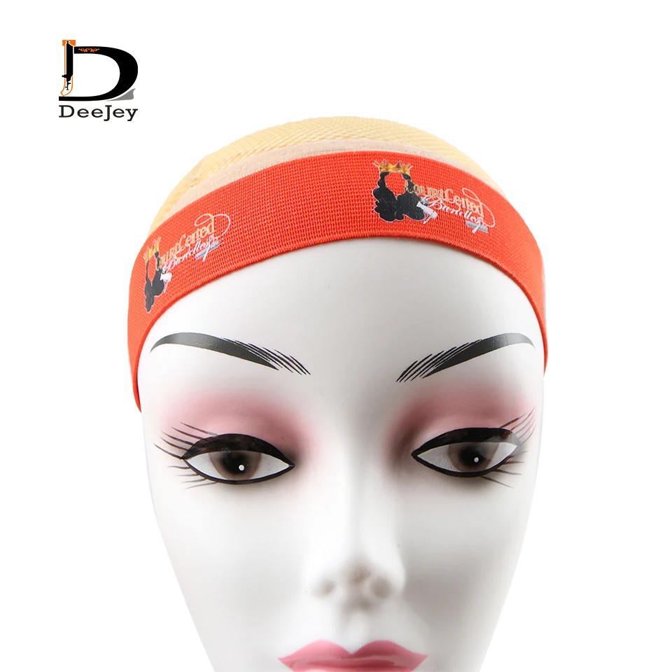 

30x560mm all over logo elastic head straps for wigs tie with hook and loop end custom printed wraps made to melt wig tie belt