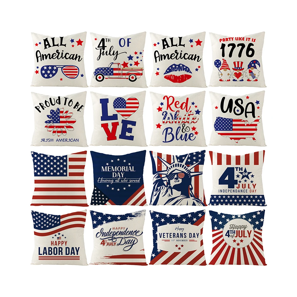 

45x45cm 4th of July USA Independence Day Cushion Cover Home Decor American Flag Pillows Cover Office Sofa Throw Pillows Case