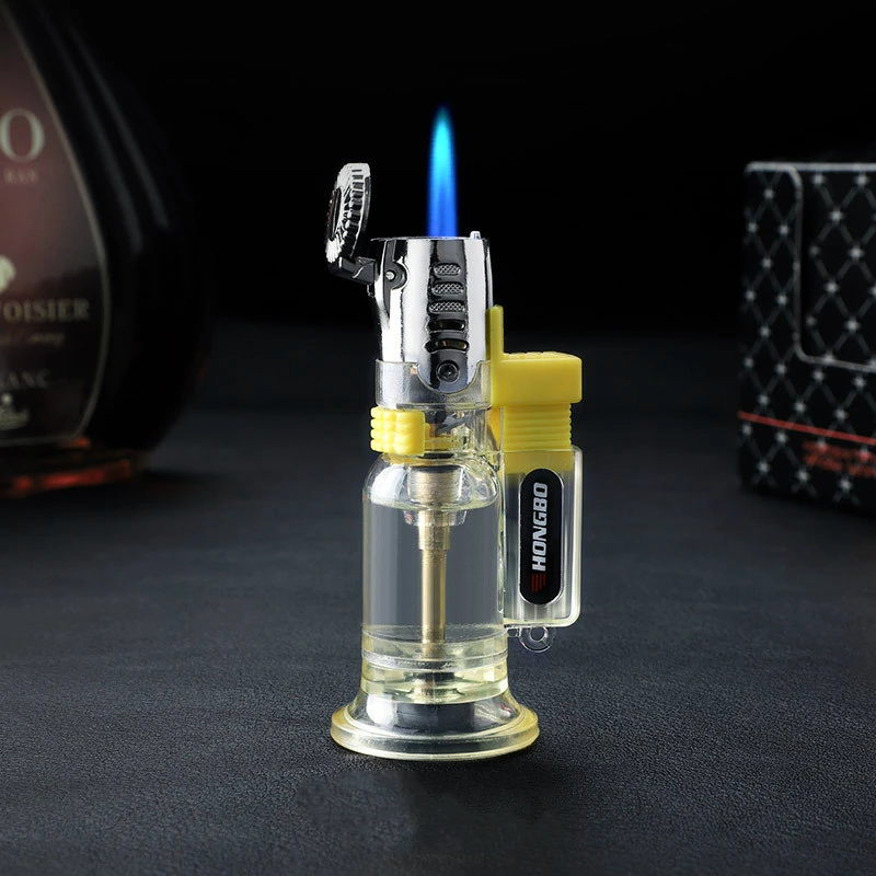 Portable Windproof Metal Outdoor Lighter Visible Gas Butane Cigar Blue Flame Smoking Accessories | Дом и сад