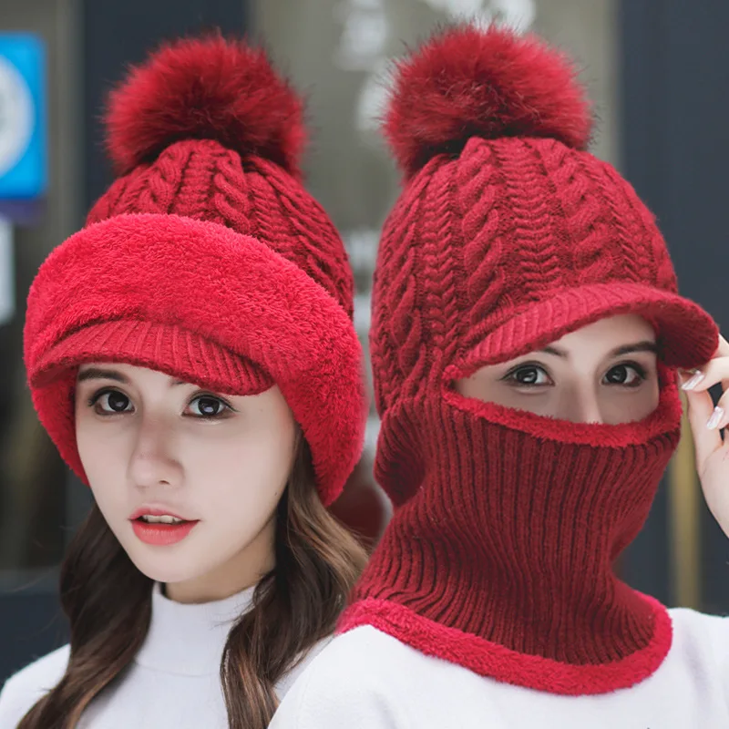 

Winter Hat Mom Women Cotton Knit Fashion Winter Warm Beanie Hat Adjustable Soft Pompom Hat Outdoor Ski Hat
