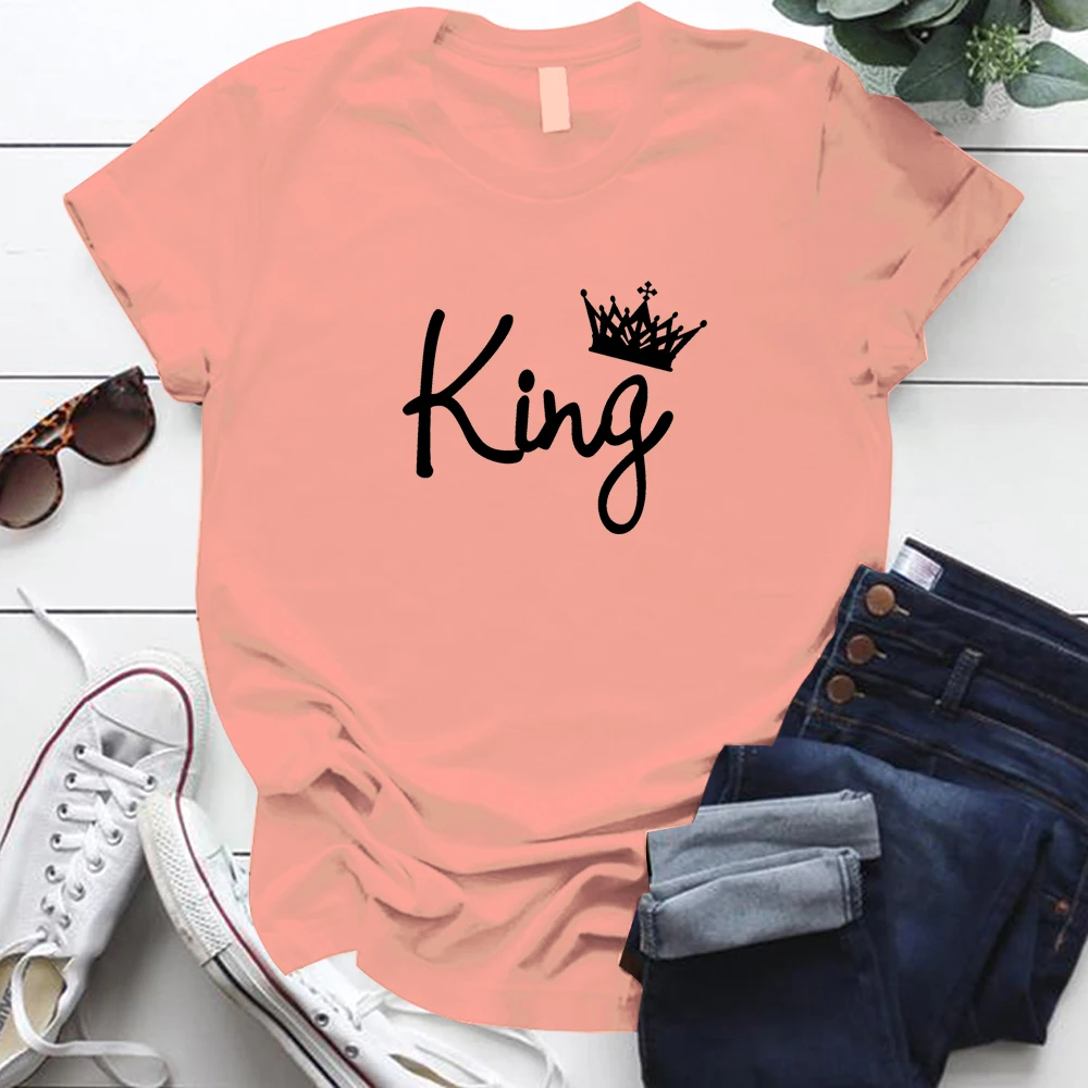 

2021 Valentine's Day QUEEN KING Letter Print Plus Size T Shirt for Women Gift for Lover Oversized T Shirt graphic t shirts