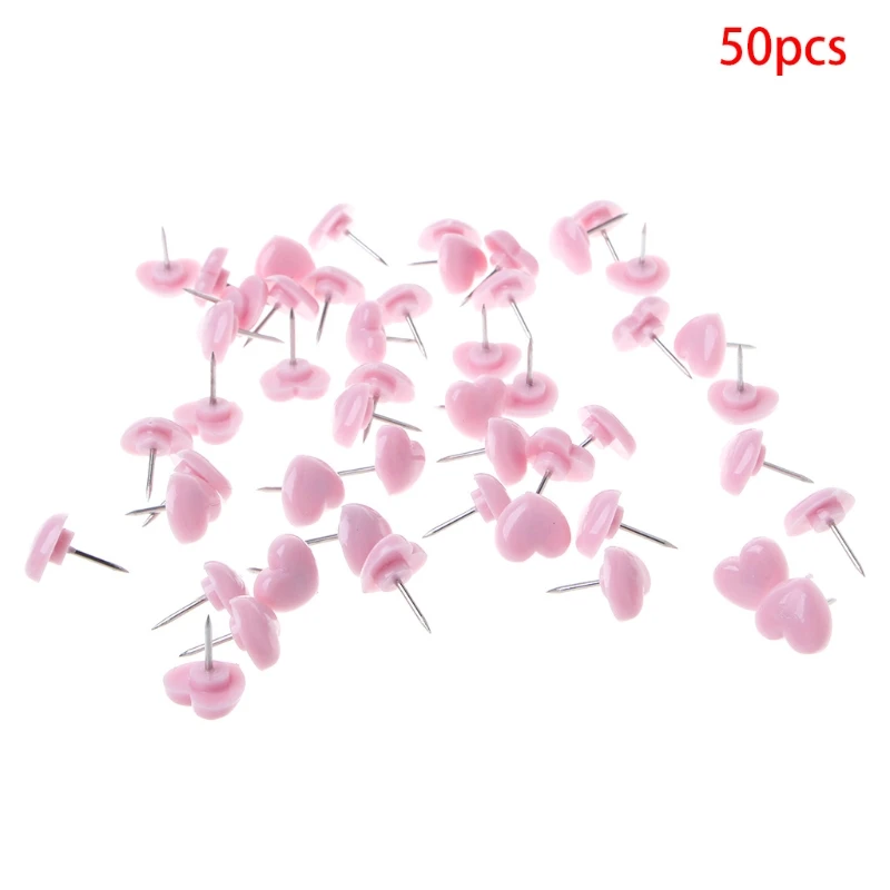 

50 Pcs Heart Shape Plastic Quality Colored Push Pins Thumbtacks Office School R9JA