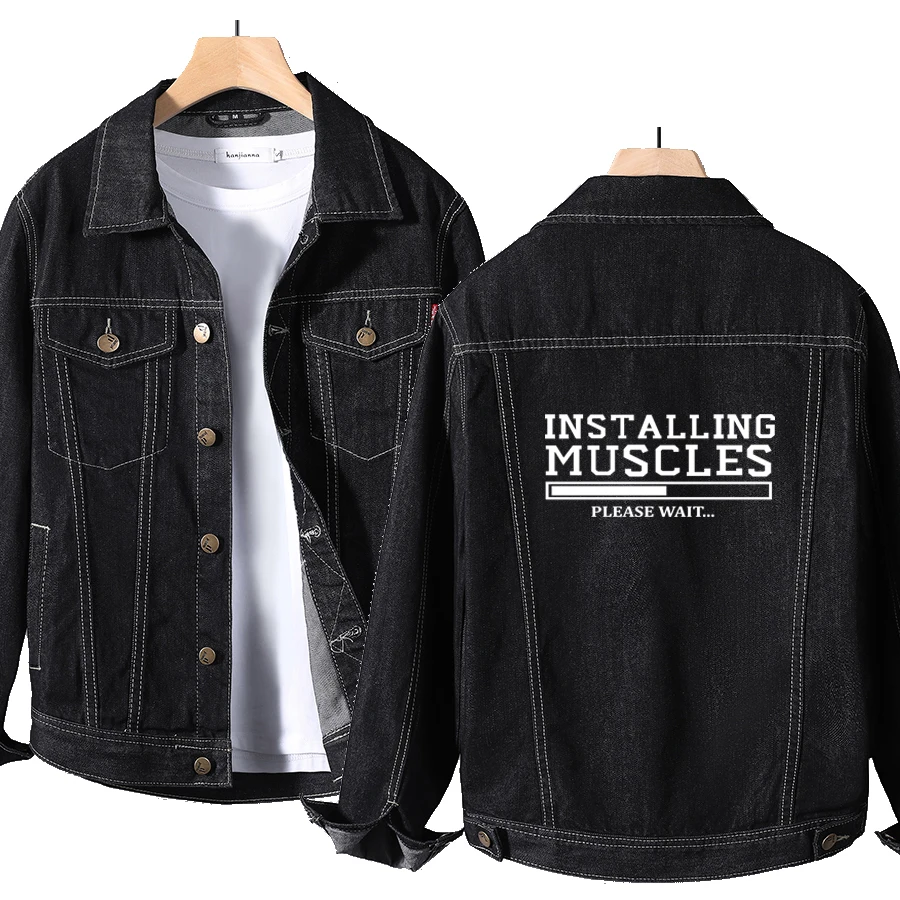 

W423AJ забавная хлопковая джинсовая куртка для мышц, мужская повседневная джинсовая куртка, мужские высококачественные мужские куртки размер...