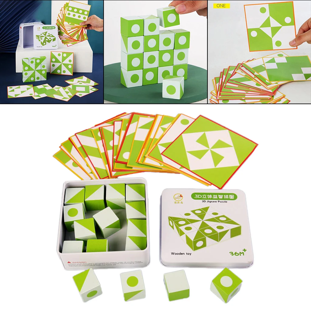 

Fun Wooden 3D Montessori Geometry Puzzles Pattern Blocks Set For Kids 3+