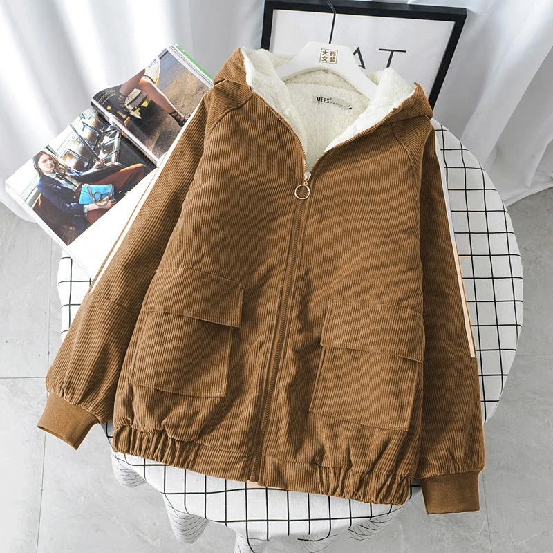 Вельветовые куртки пальто для женщин 2021 повседневное женская зимняя куртка с