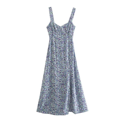 Женское платье на бретельках, с цветочным принтом, без рукавов, с разрезом, вечерние открытой спиной, летнее