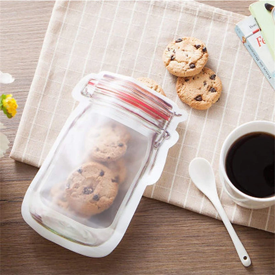 

Mason Jar Shape Storage Bags Cookie Snacks Candy Bag Fresh Zipper Seal Food Storage Bag Reusbale Stand-up Organzier