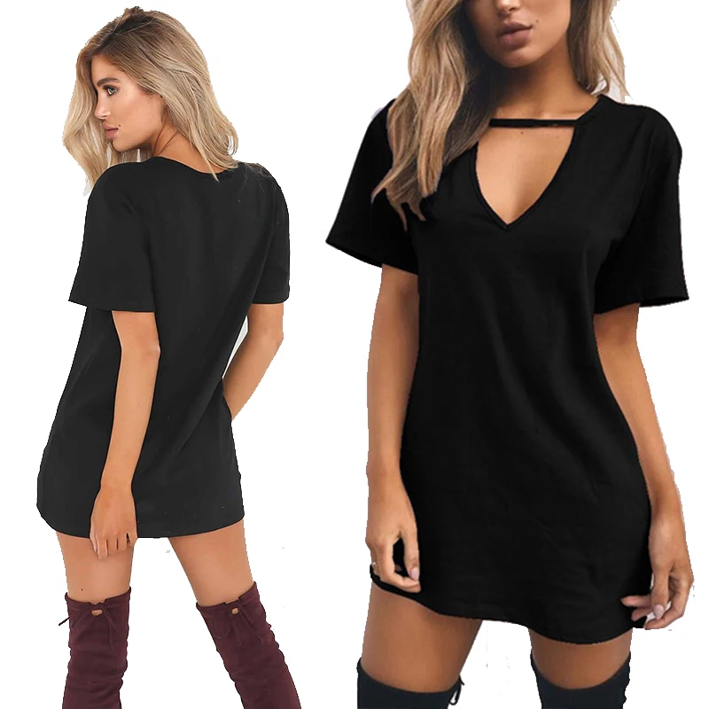 Faroonee 2020 Women Solid Color Loose Mini Dress Summer Classic V Neck Short Sleeve High Waist Hollow Slim Female Fashion | Женская