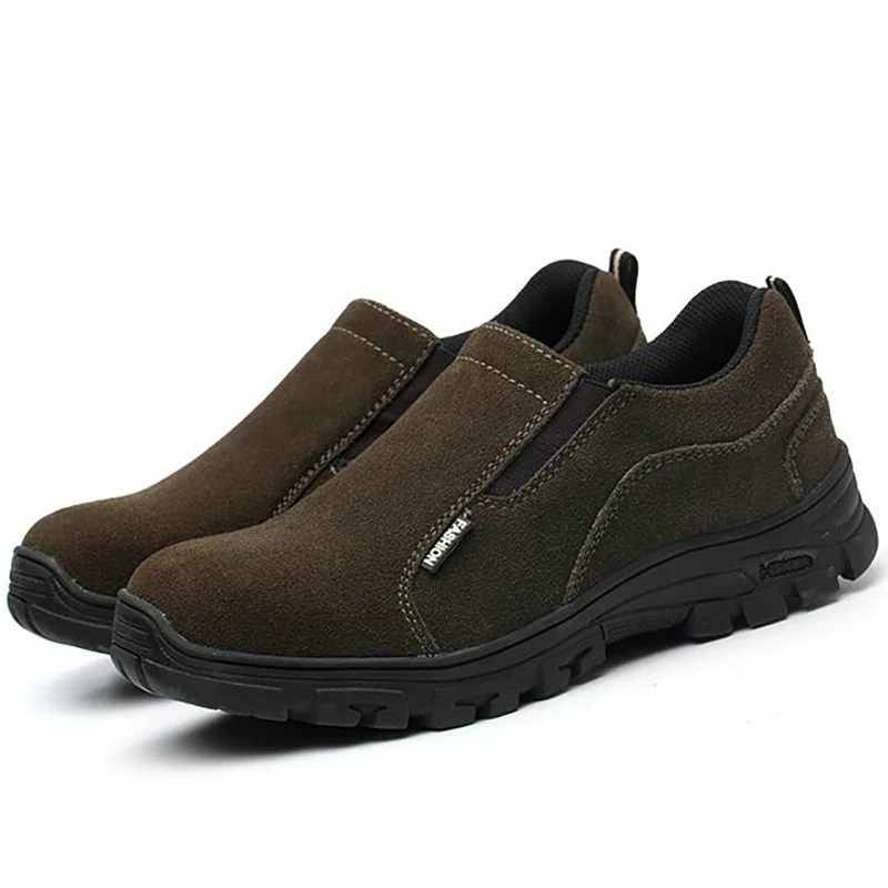

new arrival mens fashion big size steel toe cover working safety shoes cow suede leather slip-on worker shoe security boots mans