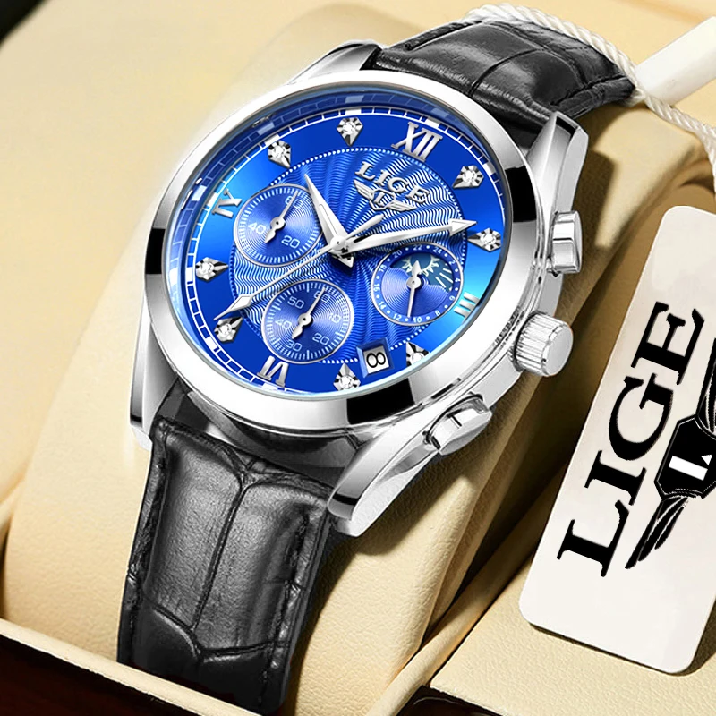 

LIGE 2020 New Fashion Blue Mens Watches Top Brand Luxury Clock Sports Chronograph Waterproof Quartz Watch Men Relogio Masculino