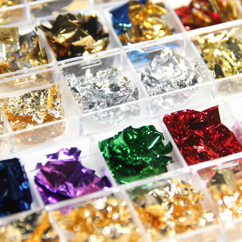 Алюминиевая фольга для ногтей с блестками 12 ячеек хлопья неправильной формы