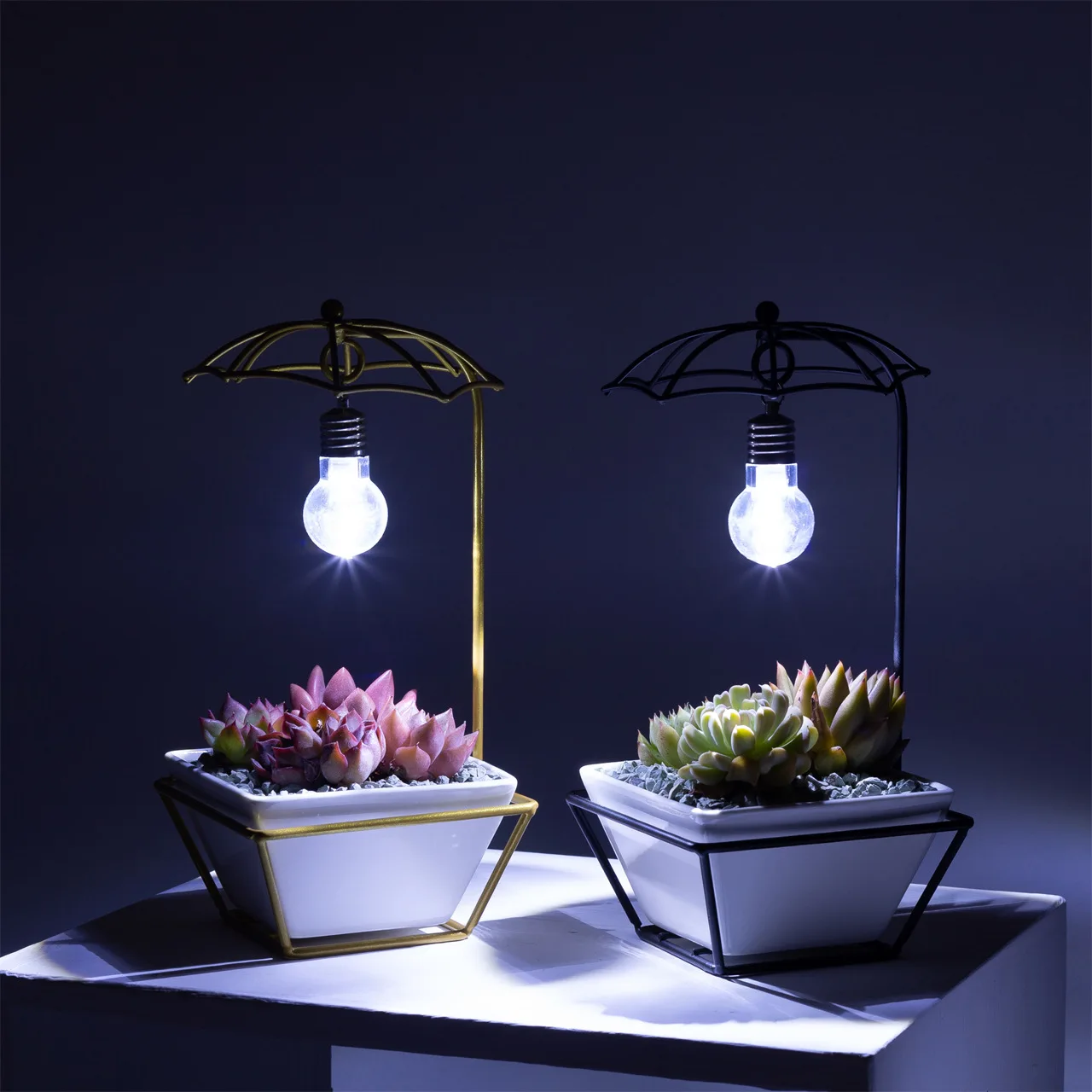 

Umbrella Shaped Light Bulb Decorative Iron Ceramic Fleshy Flowerpot Combination Iron Frame Flowerpot Suit