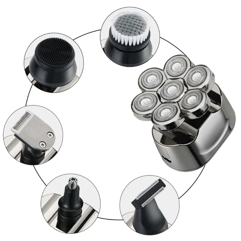 

CPDD 6 in 1 Electric Razor for Men Multifunctional Bald Head Shaver Cordless Grooming Kit - Waterproof Electric Shavers