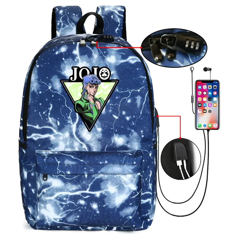 Школьный рюкзак JoJo's Bizarre Adventure Anime нейлоновый дорожный для ноутбука с usb зарядкой