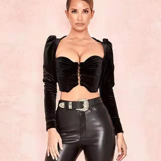 Сексуальный черный фланелевый укороченный топ с глубоким v-образным вырезом для женщин, элегантный облегающий топ-майка, корсет, клубная одежда