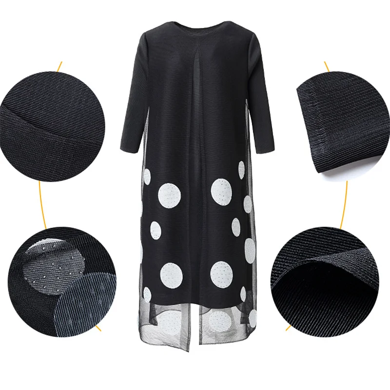 

Miyake fold mother dress summer 2021 new female fashion comfortable fake two polka dot loose large size fat mmA word dress women