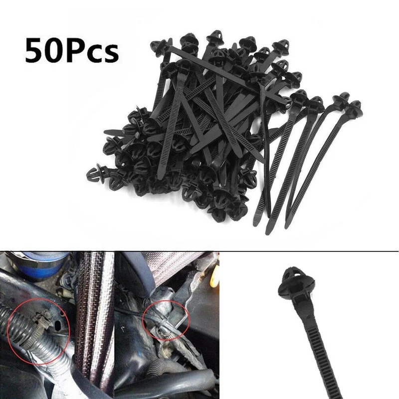 

50pcs Automotive Cable Strap Push Mount Wire Tie Retainer Clip Clamp Black Car Styling Universal Auto Car Interior Accessories