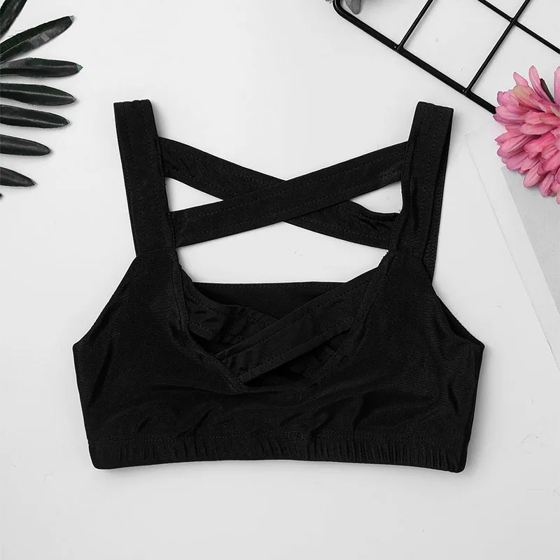 Детский Эластичный однотонный комплект TiaoBug из топа без рукавов и шортов для