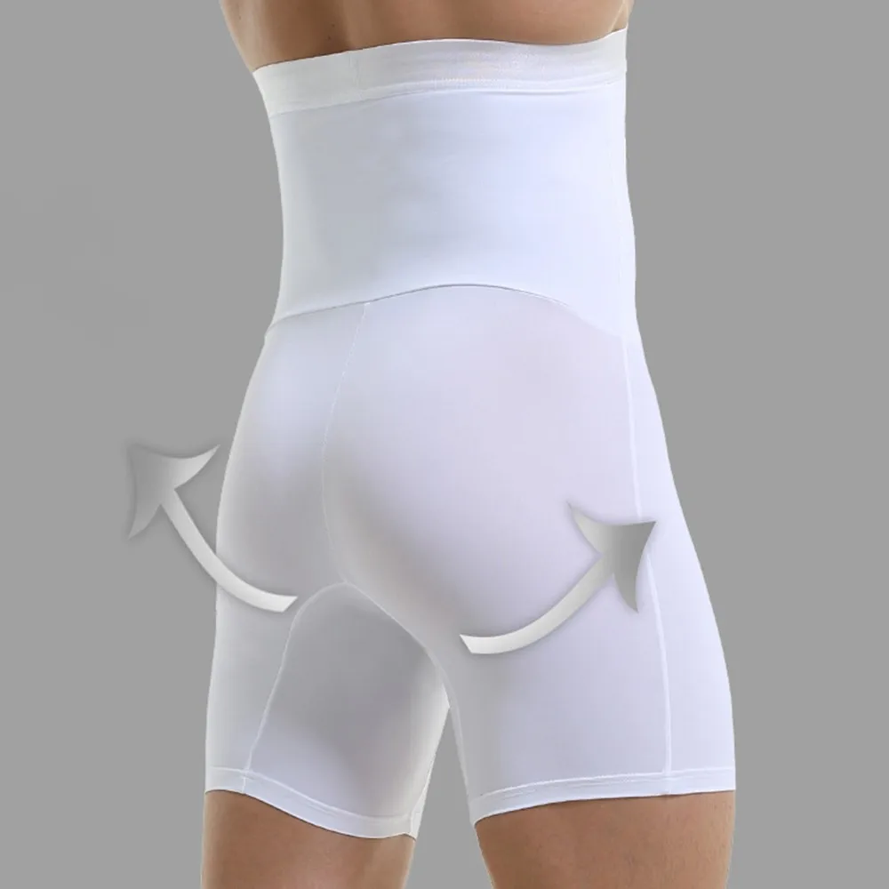 

Men Compression High Waist Boxer Shorts Breathable Solid Color Slim Body Shaper Girdle Pants Underwear Male Underpants New