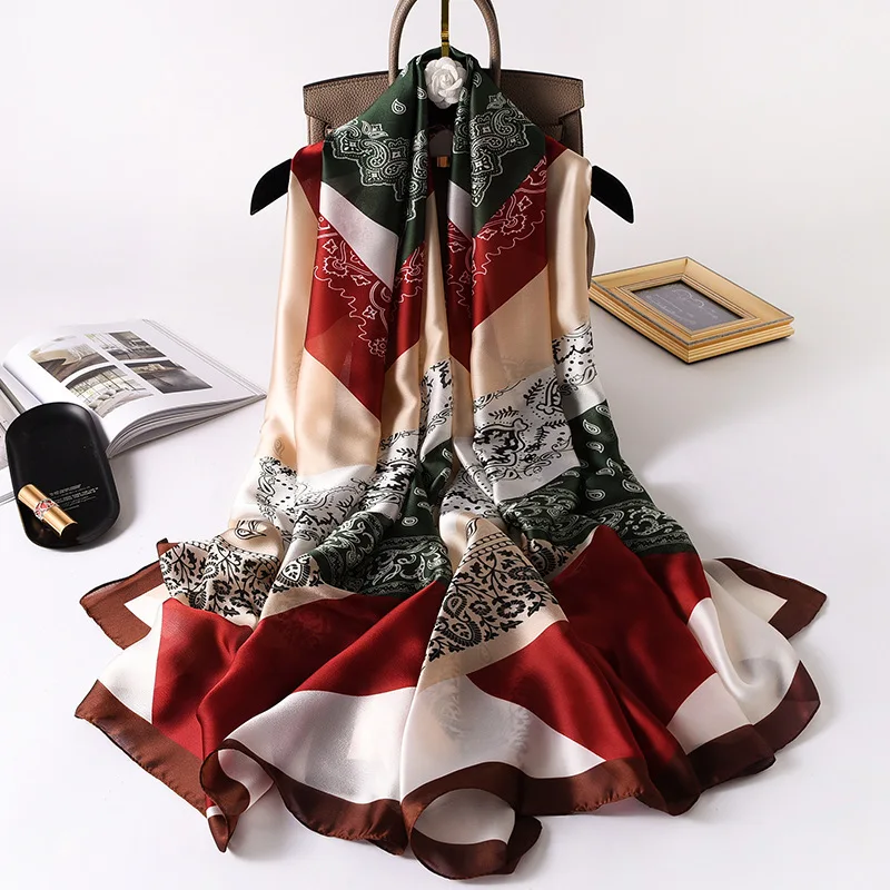 

180*90cm Luxury Brand New Women Autumn Winter Fashion Silk Scarf Shawl Beach Headband bandanna wrap muffler foulard hijab female
