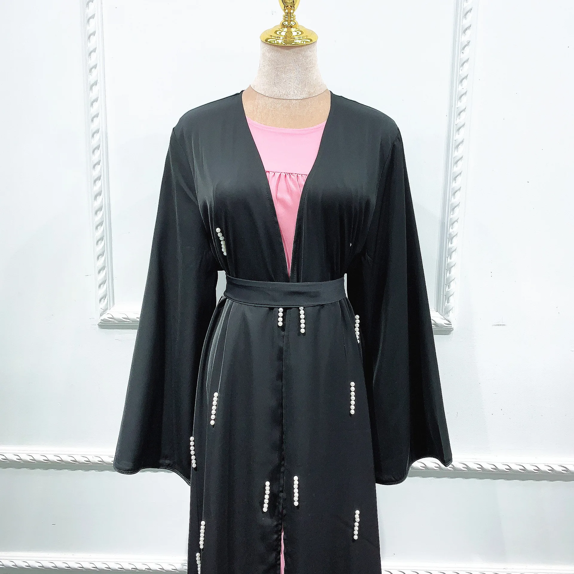 Мусульманское платье кардиган с жемчужинами и бусинами кимоно Nida Hijab Vestido длинное