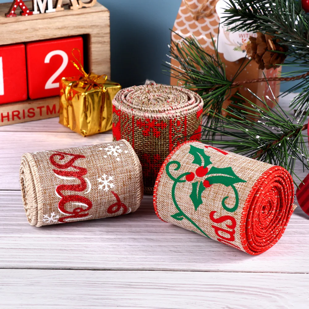 

6 Rolls Christmas Burlap Jute Burlap Rolls Hessian Ribbon Printing Trim Ribbons