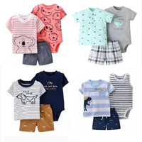 3pcs newborn baby clothing set 2021 summer boy cartoon girl printed leotard top shorts baby clothing set
