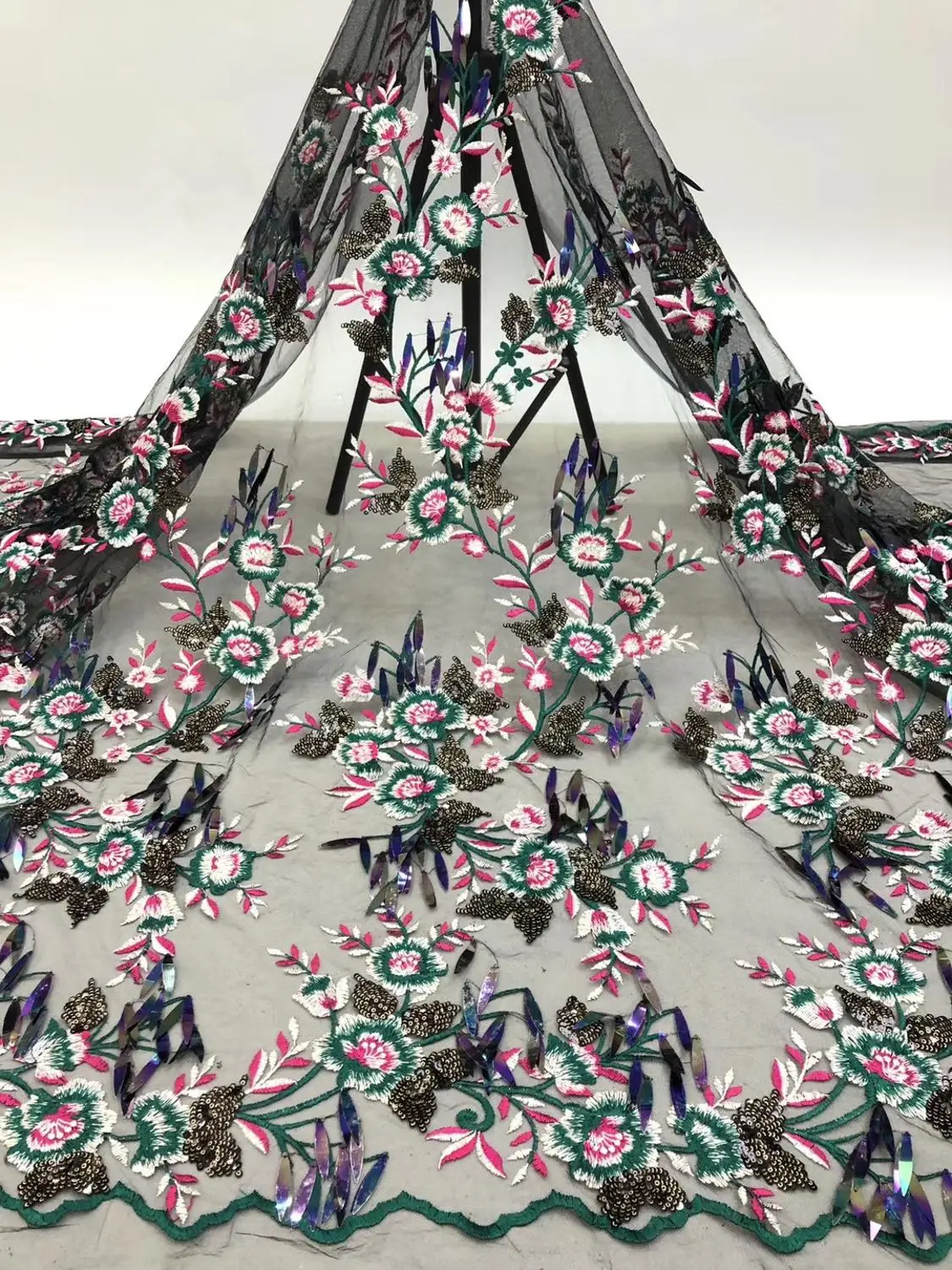 

African Organza Sequins Lace Fabric French Mesh Lace Fabric 2020 High Quality Nigerian Net Lace Fabrics For Wedding Party b14-96