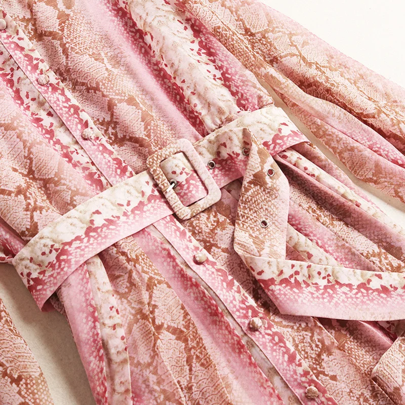 Весеннее платье для женщин змея две детали с принтом комплект OL отворотом